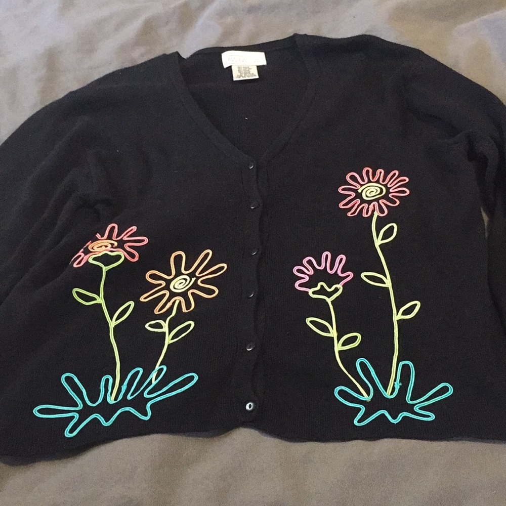 A black floral embroidered Mandal Bay cardigan